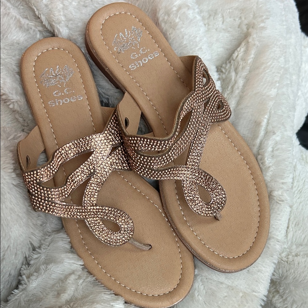 Tan/rose gold  with Rhinestone Detailing